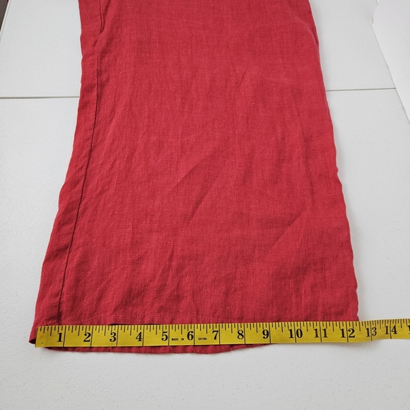 FLAX 2 Piece Set Linen Top & Wide Leg Crop Pants Red Womens Small Boho Lagenlook - Picture 8 of 13